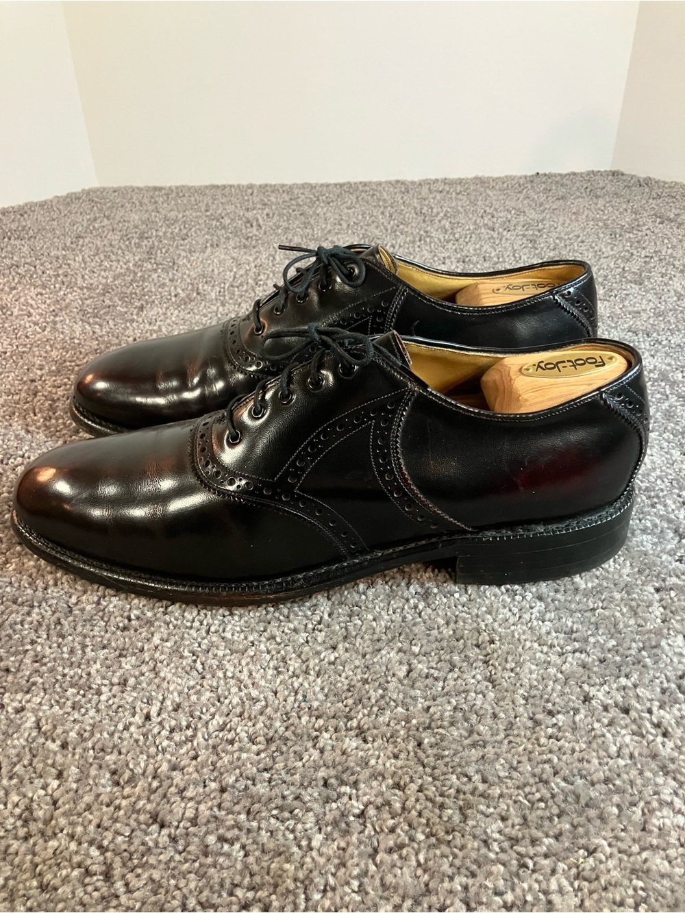 Vintage Johnston & Murphy Aristocrat Saddle Shoes Black Leather Mens Size 10.5